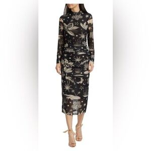 FARM Rio Black and Cream Celestial Long Sleeve Dress